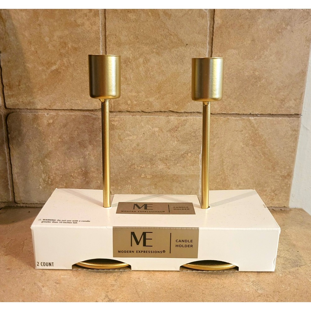 Modern Expressions 2 Taper Candle Holders Gold Metal Matte Modern Round 6"